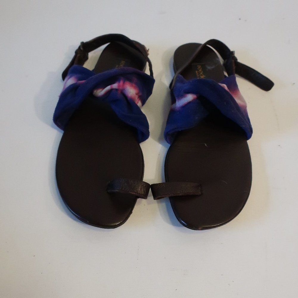 Womens Reed Evins Purple Brown Mixed Media Leather Tie Dye Toe Ring Sandals 8.5*
